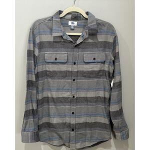 Old Navy Boys Size XXL (18)Blue Grey Plaid Soft-Brushed Flannel Pocket Shirt NWT
